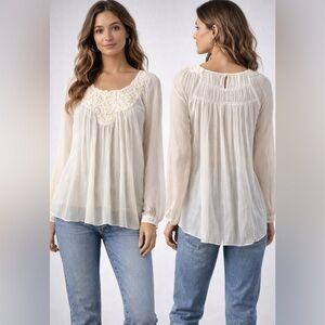 Rebecca Taylor 100% Silk Lace Boho Blouse Cream Sheer size 0